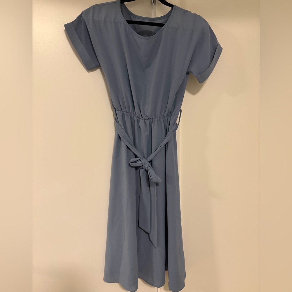 SHEIN Blue Midi Dress with Belt